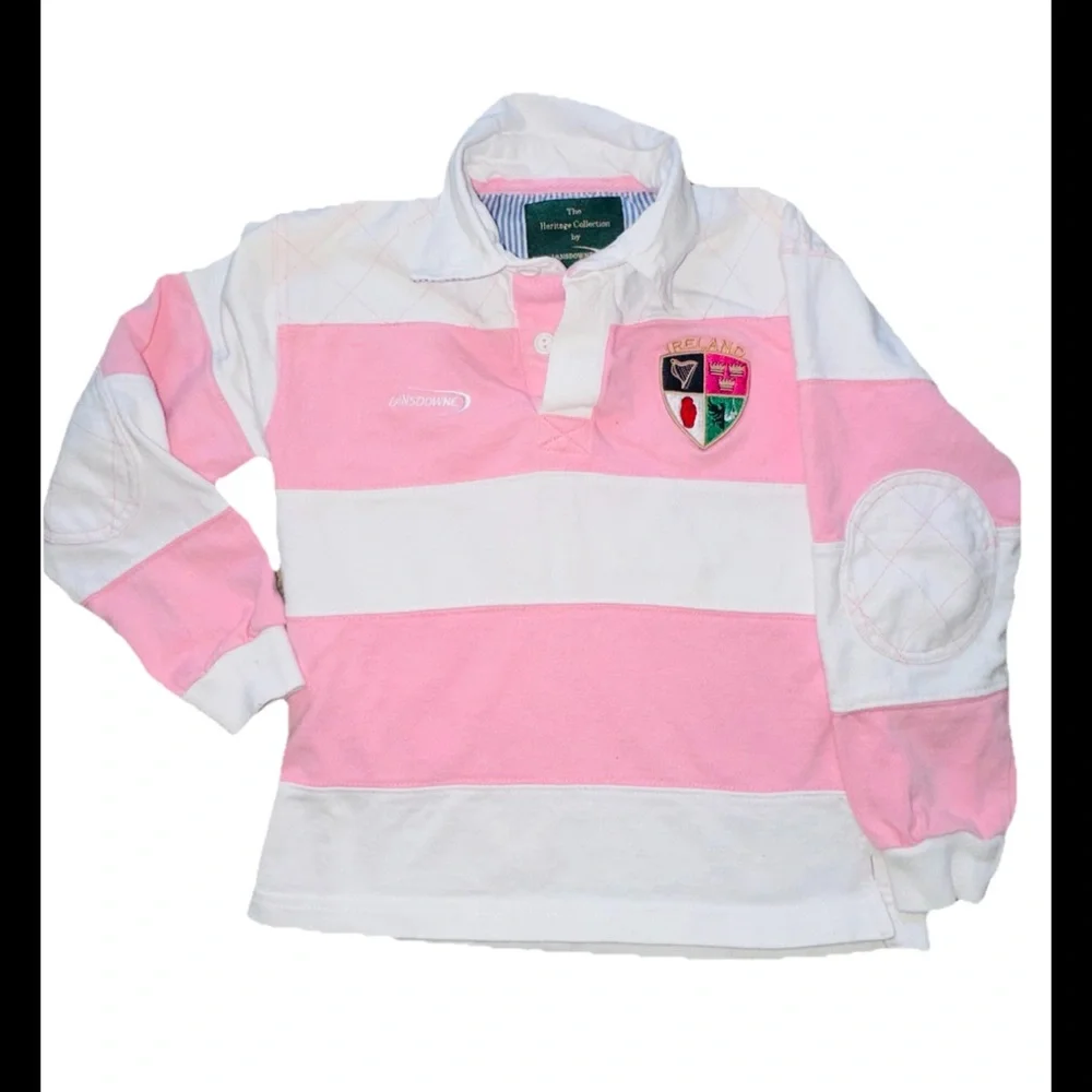 Lansdowne Heritage Collection‎ Kids Rugby Jersey Pink White Stripe SZ 3/4 Cotton